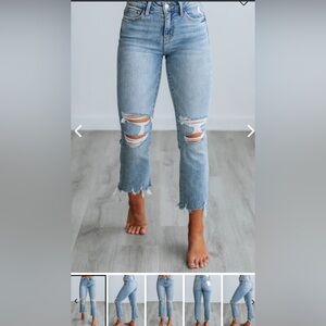 Classic Distressed Blue High Rise Flare Jeans